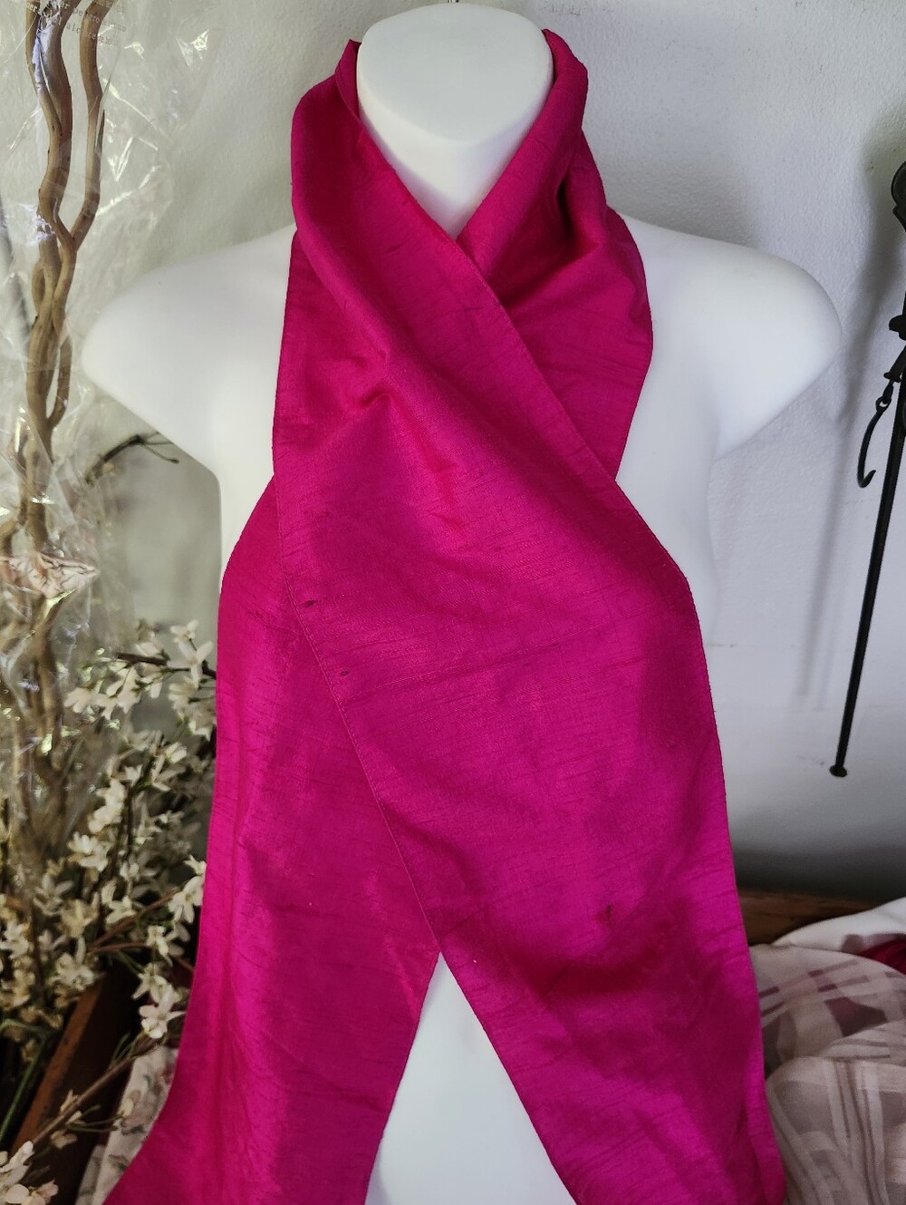 Accessory Street Vibrant Fuchsia Long Thin Silk Head Scarf/Scarf